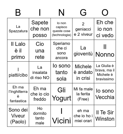 Bingo della Nonna Bingo Card