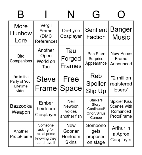 Amy's TennoCon 2025 Bingo Card