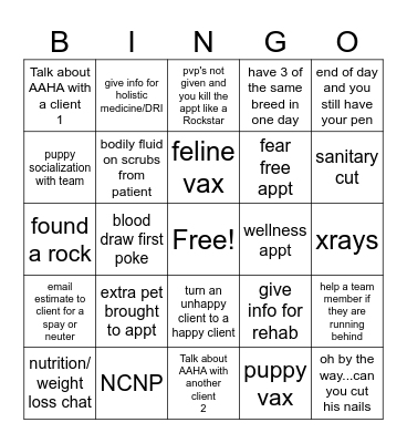 Vet Technician Bingo Card