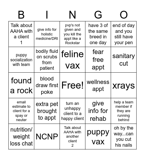 Vet Technician Bingo Card