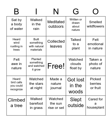 Eco-Therapy Bingo Card