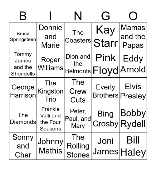 Bands of the 50's and 60's Bingo Card