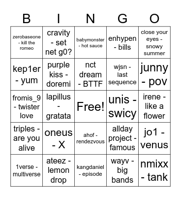 random songs! Bingo Card