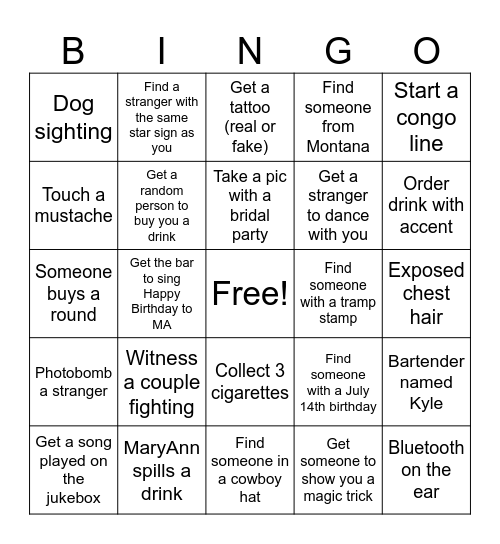 MARYANN'S BIRTHDAY Bingo Card