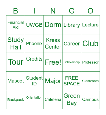 College Bingo Card