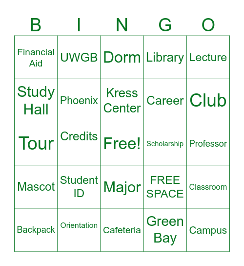 College Bingo Card