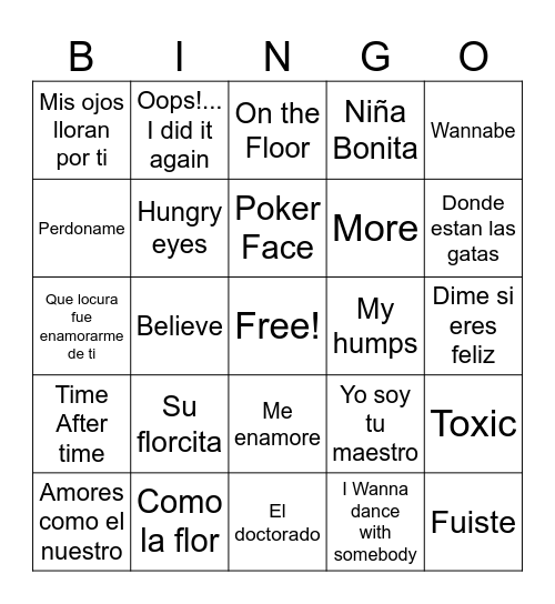 Bingo Musical Bingo Card