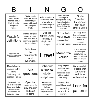 Scripture Study Bingo Card