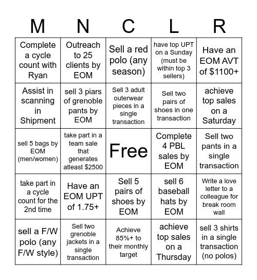 Microsoft Word  Bingo Card