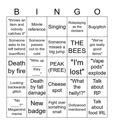 theLGX and friends PEAK Bingo Card
