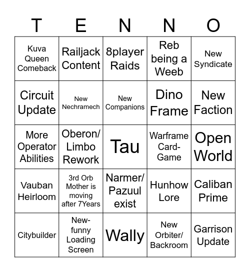 Tennocon 2025 Bingo Card