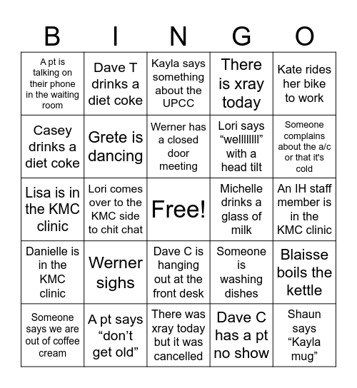 The Morale Committee KMC Bingo Card