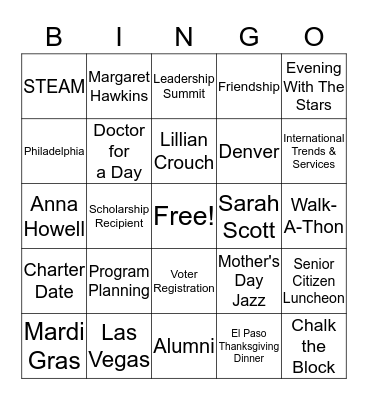 El Paso Chapter, The Links, Incorporated Bingo Card