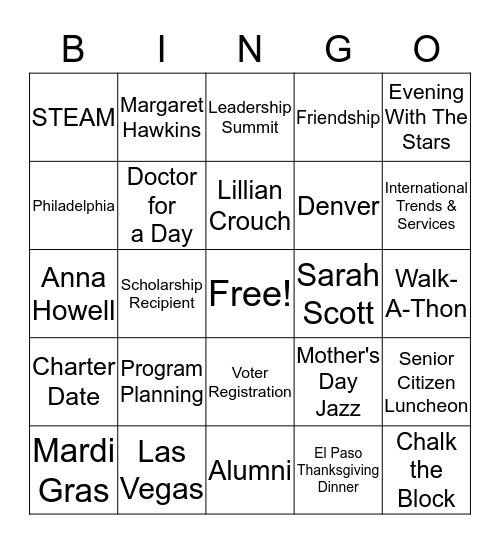 El Paso Chapter, The Links, Incorporated Bingo Card