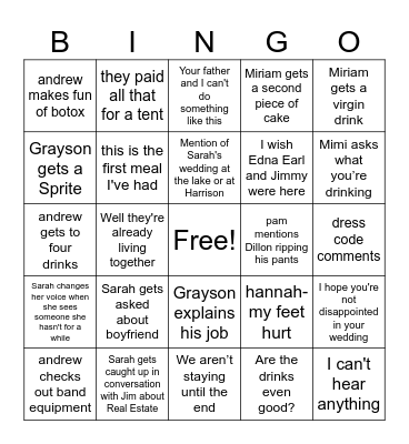 Wedding Bingo Card