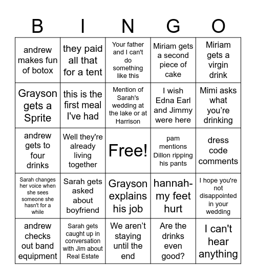Wedding Bingo Card