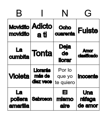 Bingo Musical Bingo Card