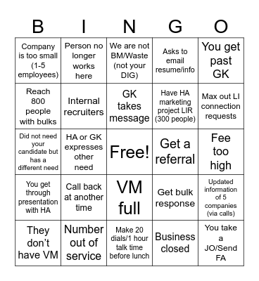 Call Blitz Bingo Card