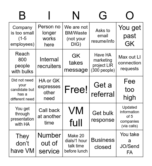 Call Blitz Bingo Card