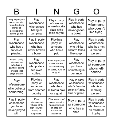 The FIXX - Get to Know Your Clan Bingo Card