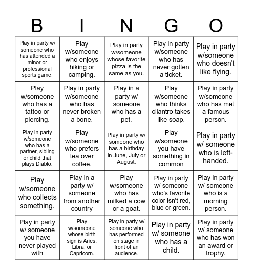 The FIXX - Get to Know Your Clan Bingo Card
