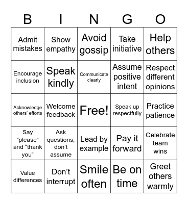 Respect Bingo Card