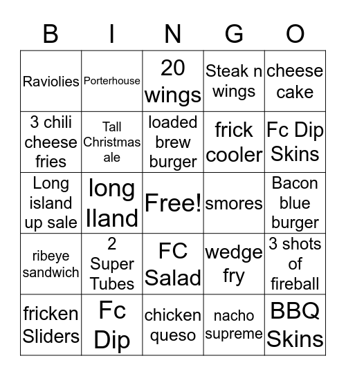 Fricker's Fricken Bingo Card