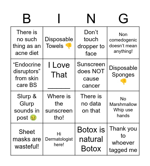 Derm Angelo Bingo Card