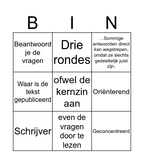 Tips lezen luisteren Bingo Card