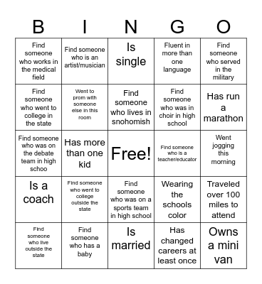 SHS reunion bingo Card