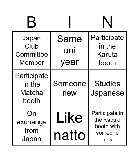 Okaeri Kai Bingo Card
