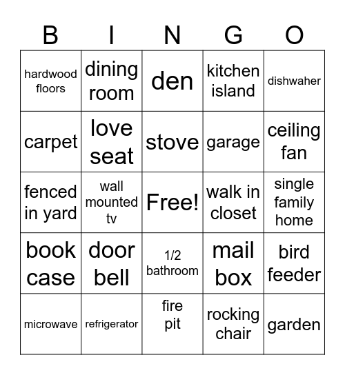 Homeowner's Bingo Card