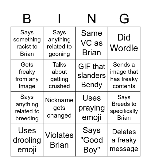 BENDY BINGO Card