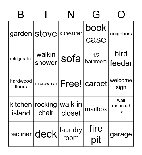 Homeowner's Bingo Card