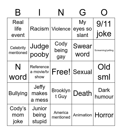 SML Bingo Card