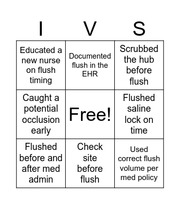 IV Flush BINGO Card