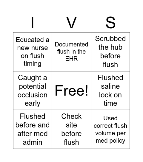 IV Flush BINGO Card