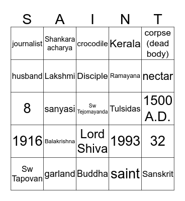 Saints and Sages Bingo Card