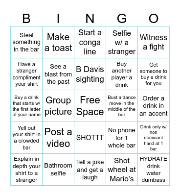 BAR CRAWL BINGO Card
