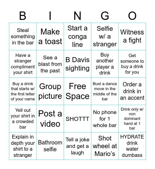 BAR CRAWL BINGO Card