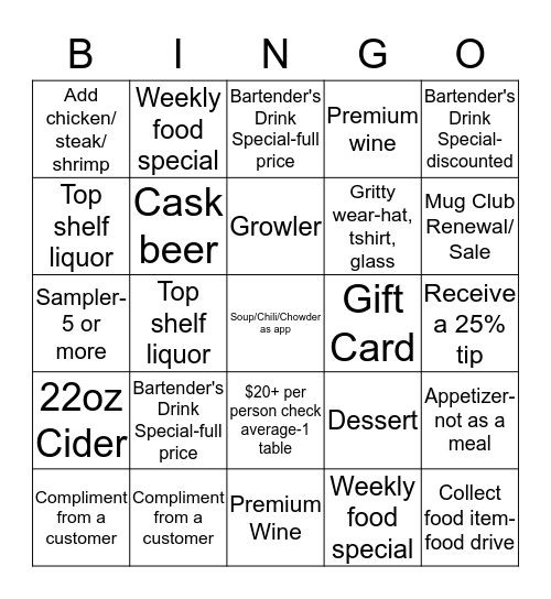 Pub Bingo! Bingo Card