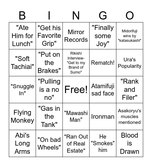 Sumo Bingo Card
