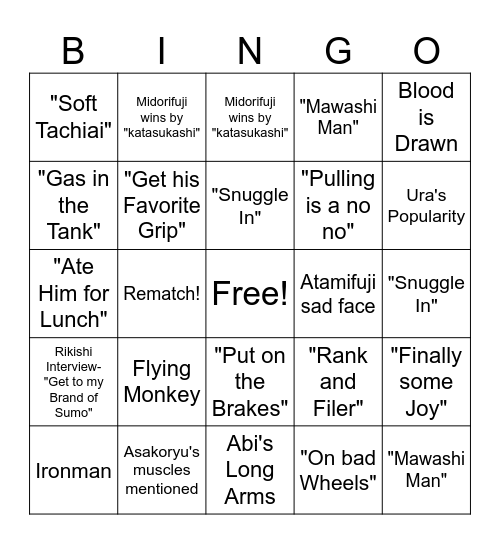 Sumo Bingo Card