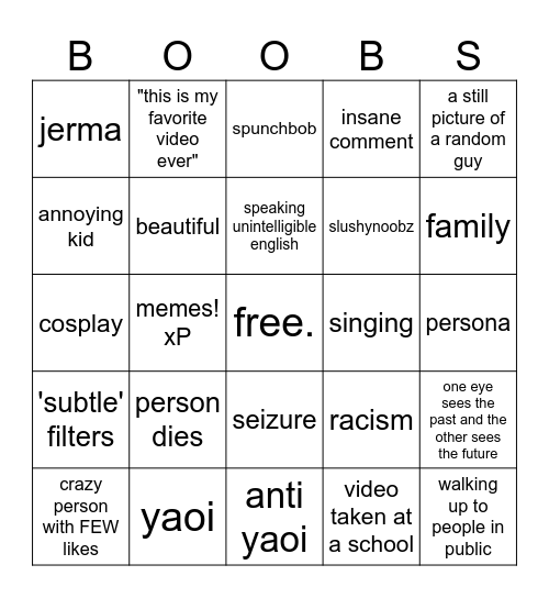 Instagram Bingo Card