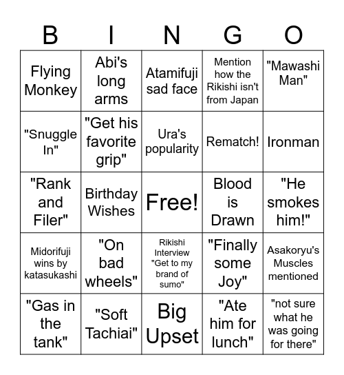 Sumo Bingo Card