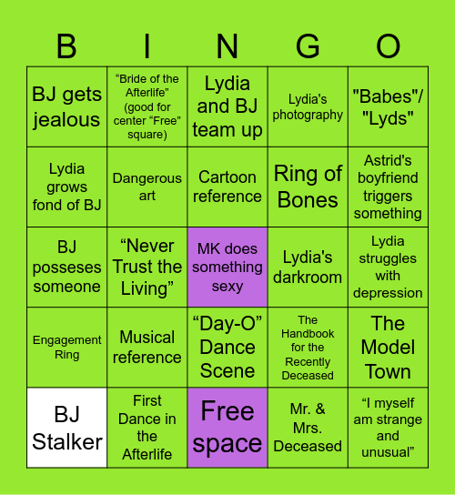 Beetlejuice Beetlejuice Bingo Card