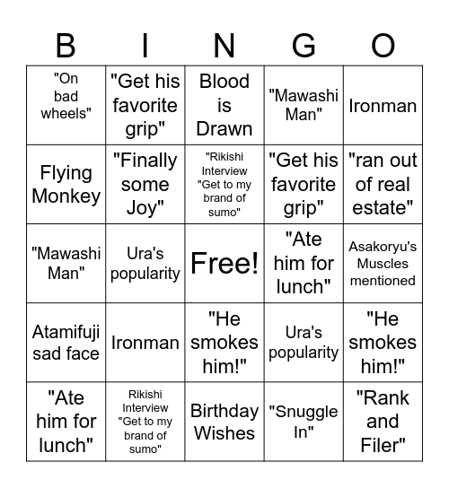 Sumo Bingo Card