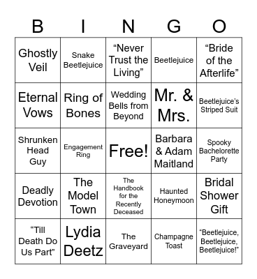Beetlejuice Bridal Bingo Card