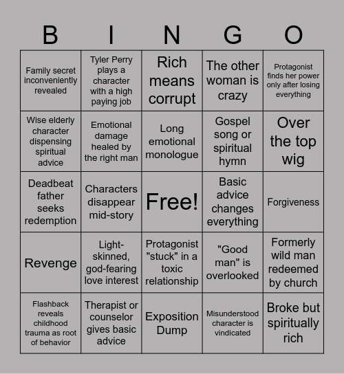 Tyler Perry Bingo Card