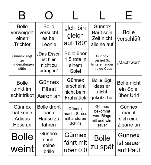Günnex Bingo Card